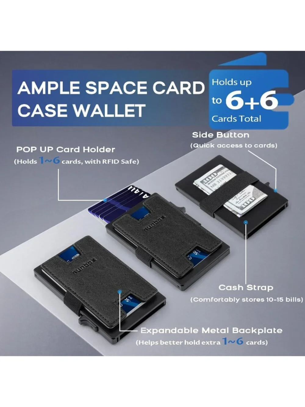 〽️ Men Zhirou Black Slim 6+6 Card Holder Minimalist RFID Blocking Wallet